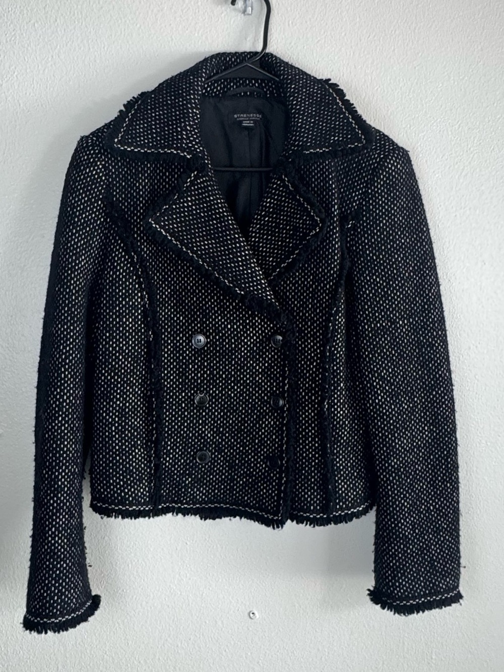 Strenesse Gabriele Strehle Black White Tweed Double Breasted Jacket Size 8